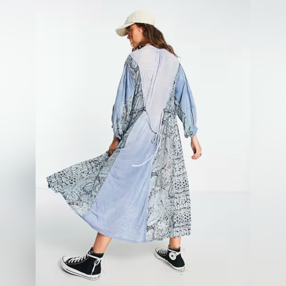 Free People Oh My Maxi Top Dress Duster Patchwork Piecing Indigo S